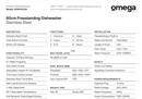 Omega Odwf6015X 60Cm Stainless Steel Freestanding Dishwasher - Special Order Standard