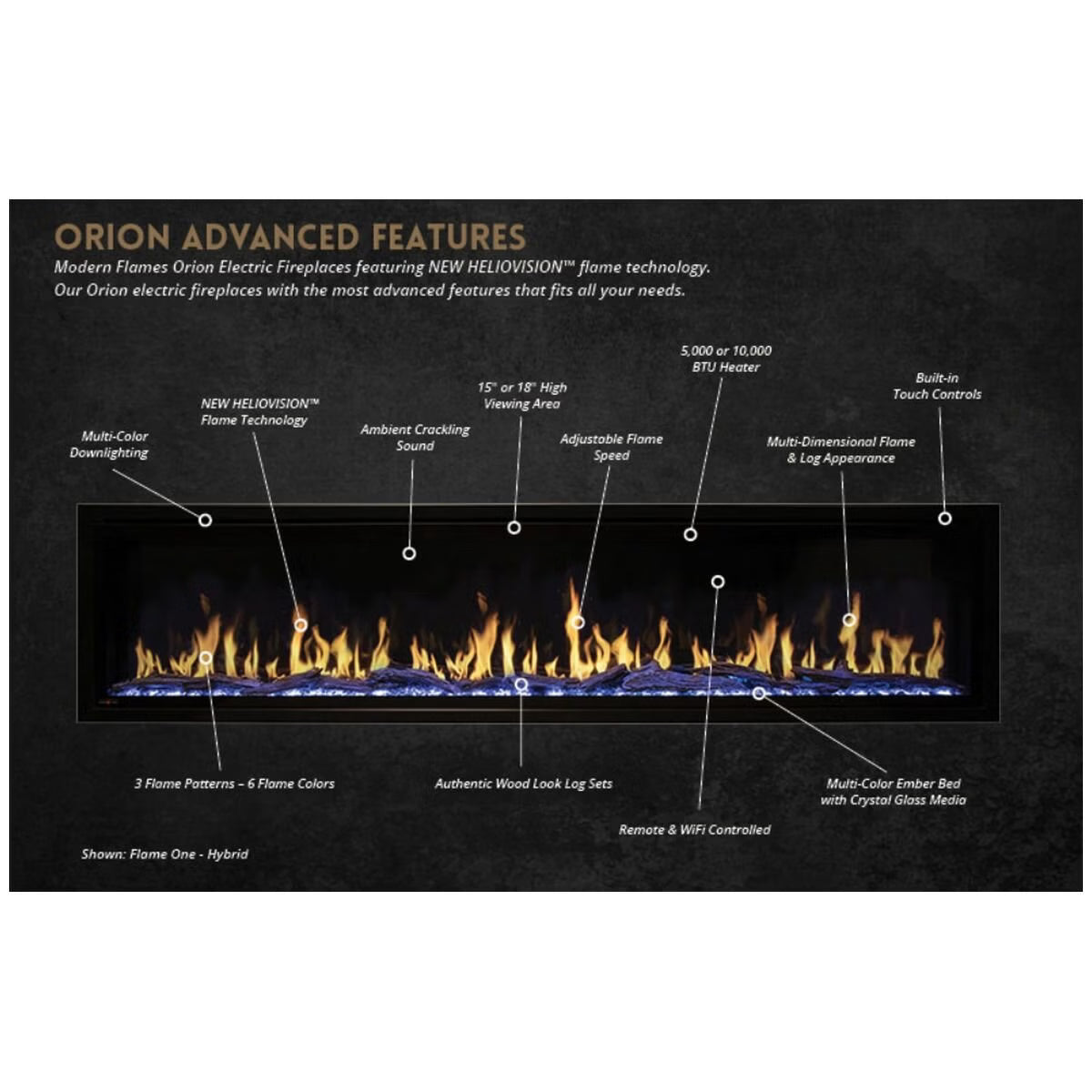 Modern Flames OR76-SLIM Orion 76″ Slim Heliovision Electric Fireplace