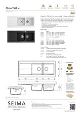 Seima 191064 Oros Sink, Abovemount, Left Hand Drainer, One Taphole, Black, 1160mm x 500mm