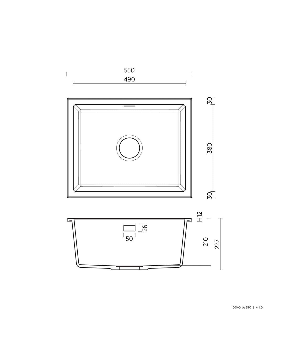 Seima 191161 Oros Arqstone Sink, Abovemount/Undermount, No Taphole, White, 550 x 440mm