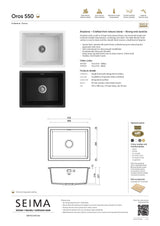 Seima 191025 Oros Sink, Abovemount/Undermount, No Taphole, Black, 550 x 440mm