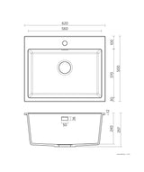 Seima 191987 Oros Arqstone Sink, Abovemount, One Taphole, Black, 620 x 500mm