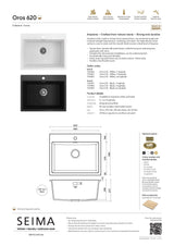 Seima 191987 Oros Arqstone Sink, Abovemount, One Taphole, Black, 620 x 500mm