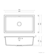 Seima 191035 Oros Arqstone Sink, Abovemount/Undermount, No Taphole, White, 752 x 440mm