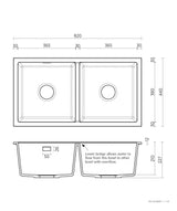 Seima 191040 Oros 820 Double Bowl Arqstone Sink, Abovemount/Undermount, No Taphole, Black, 820 x 440mm