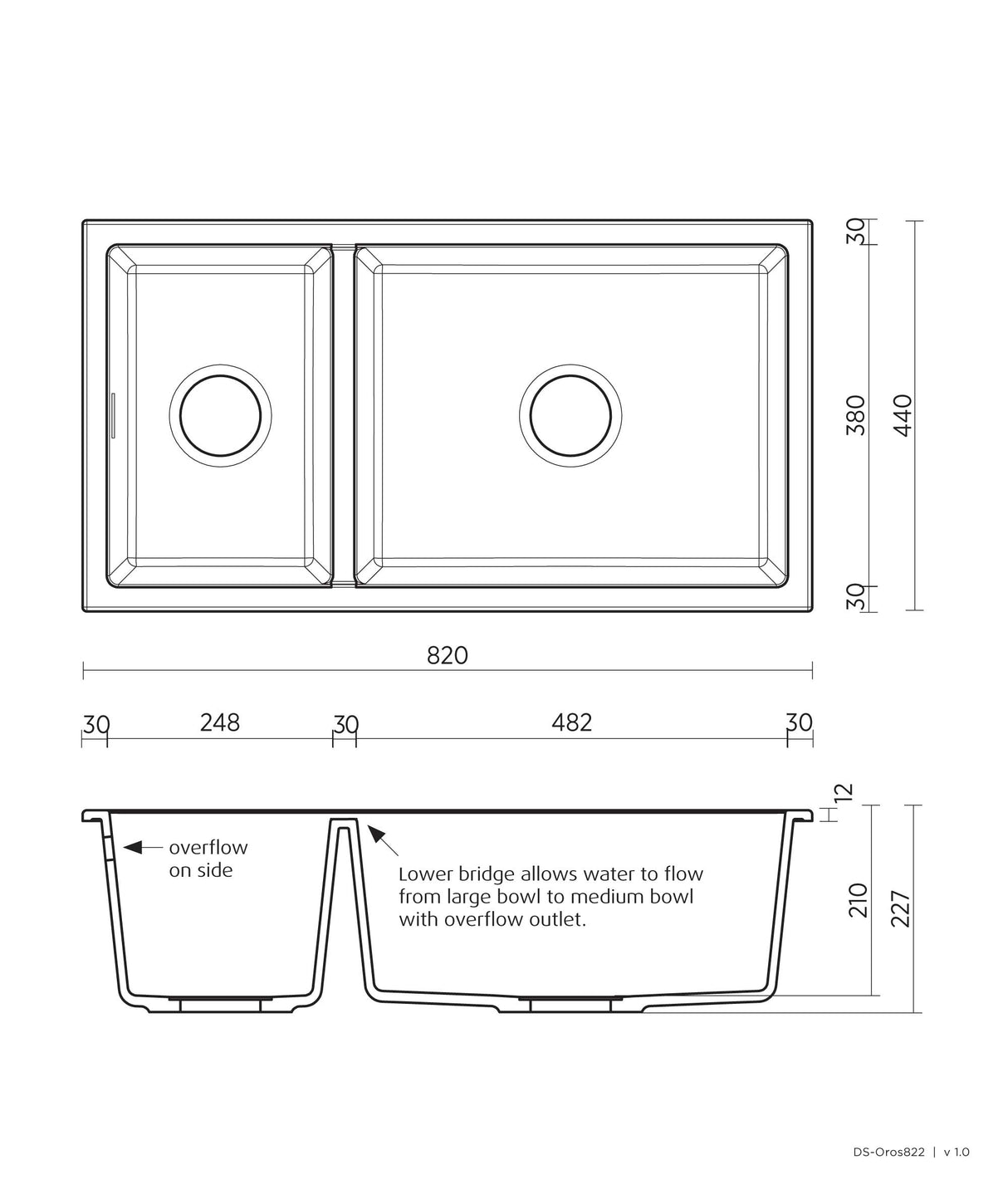Seima 191041 Oros Arqstone 822 Sink, Abovemount/Undermount No Taphole, White, 820 x 440mm