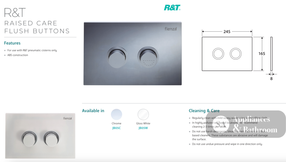 R&T JB05W Raised Care Flush Buttons Gloss White - Toilet Cisterns & Buttons
