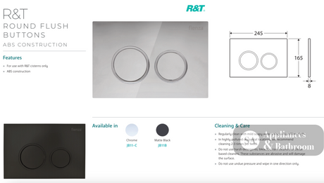 R&T JB11BN Round Button Flush Plate Brushed Nickel - Toilet Cisterns & Buttons