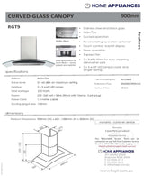Euromaid RGT9 90cm Curved Glass Canopy Rangehood