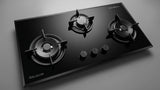 Goldline SAB3GL 86cm Black Glass Narrow 3 Burner Gas Cooktop