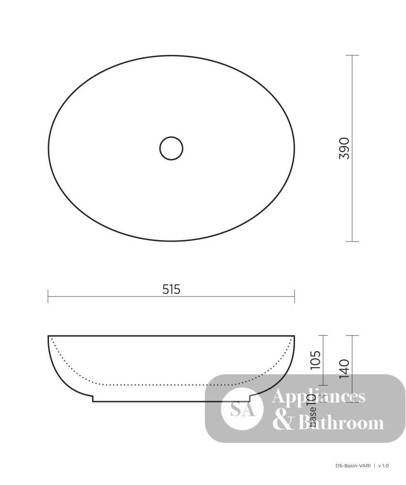 Seima 191010 Arko Above Counter Basin White No Taphole - Basins