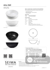 Seima 191012 Arko 360 Above Counter Basin White Silk No Taphole - Basins