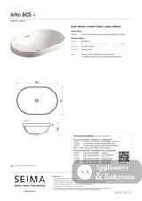 Seima 191021 Arko Above Counter Basin White No Taphole - Basins