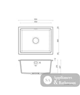 Seima 191025 Oros Sink Abovemount/Undermount No Taphole Black 550 x 440mm - Sinks