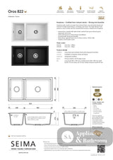 Seima 191041 Oros Arqstone 822 Sink Abovemount/Undermount No Taphole White 820 x 440mm - Sinks