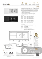 Seima 191061 Oros Sink Abovemount One Taphole Black 1160mm x 500mm - Sinks