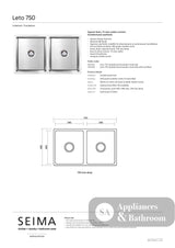 Seima 191332 Leto 750 Double Bowl Sink Abovemount/Undermount Stainless Steel - Sinks