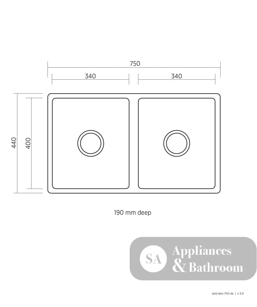 Seima 191332 Leto 750 Double Bowl Sink Abovemount/Undermount Stainless Steel - Sinks
