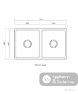 Seima 191332 Leto 750 Double Bowl Sink Abovemount/Undermount Stainless Steel - Sinks