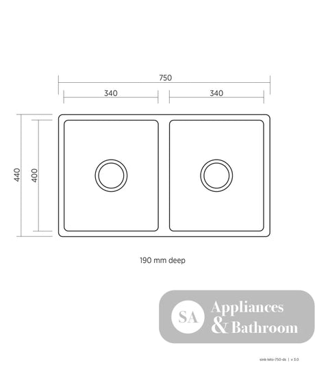 Seima 191332 Leto 750 Double Bowl Sink Abovemount/Undermount Stainless Steel - Sinks