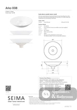 Seima 191436 Arko 008 Above Counter Basin White No Taphole - Basins