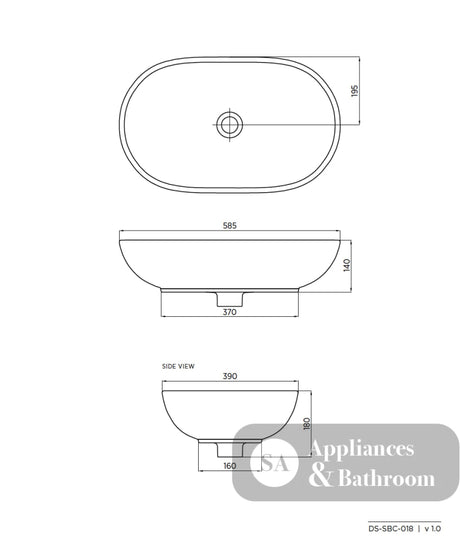 Seima 191453 Arko 018 Above Counter Basin 585mm No Taphole White - Basins
