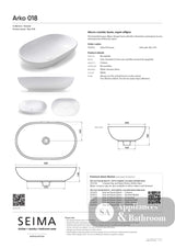 Seima 191453 Arko 018 Above Counter Basin 585mm No Taphole White - Basins