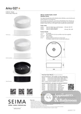Seima 191461 Arko 027 Above Counter Basin White No Taphole - Basins