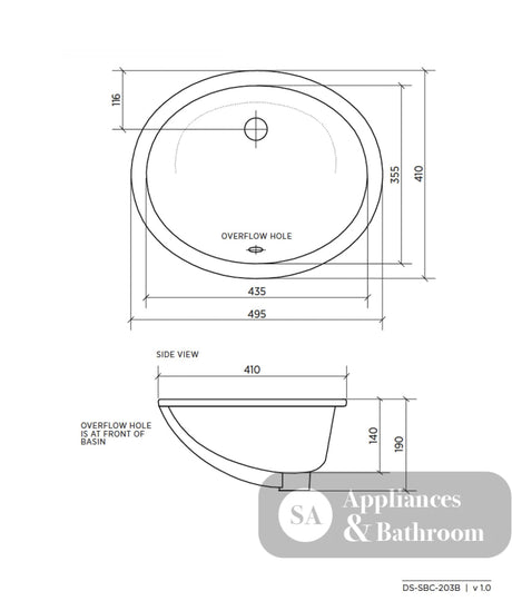 Seima 191469 Arko 203 Undermount Basin with Overflow White No Taphole - Basins