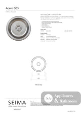 Seima 191578 Acero 003 Single Bowl Round Sink No Taphole - Sinks