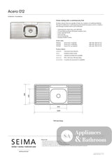 Seima 191603 Acero 012 Sink Single Bowl & Double Drainer One Taphole - Sinks
