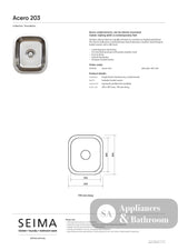 Seima 191606 Acero 203 Single Bowl Sink No Taphole - Sinks