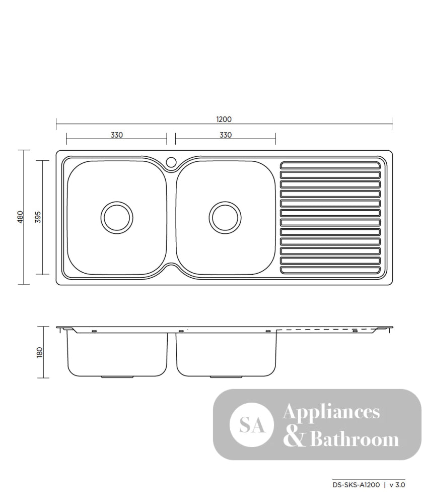 Seima 191620 Acero 1200 Double Bowl Sink Abovemount (No taphole) Stainless Steel 1200x480mm - Sinks