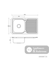 Seima 191626 Acero 800 Single Bowl Sink Abovemount (1 taphole) Left Drainer Stainless Steel 800x480mm - Sinks