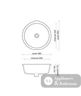 Seima 191861 Arko 405 Undermount Basin with Overflow 405x405mm (No Taphole) Gloss White - Basins