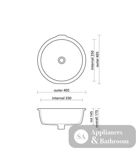 Seima 191861 Arko 405 Undermount Basin with Overflow 405x405mm (No Taphole) Gloss White - Basins