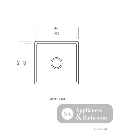Seima 191920 Leto Sink 400 Single Bowl Abovemount/Undermount with Overflow Stainless Steel 440x440mm - Sinks