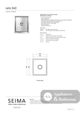 Seima 191921 Leto Sink 340 Single Bowl Abovemount/Undermount with Overflow Stainless Steel 380x440mm - Sinks
