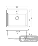 Seima 191987 Oros Arqstone Sink Abovemount One Taphole Black 620 x 500mm - Sinks