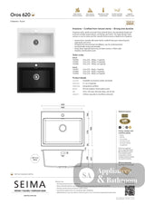 Seima 191989 Oros Sink Abovemount No Taphole Black 620 x 500mm - Sinks