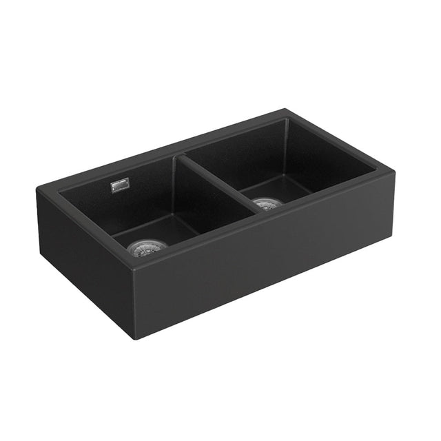 Seima 192184 902 Oros Double Bowl Butler Sink No Taphole Black 900x515mm - Butler Kitchen Sinks