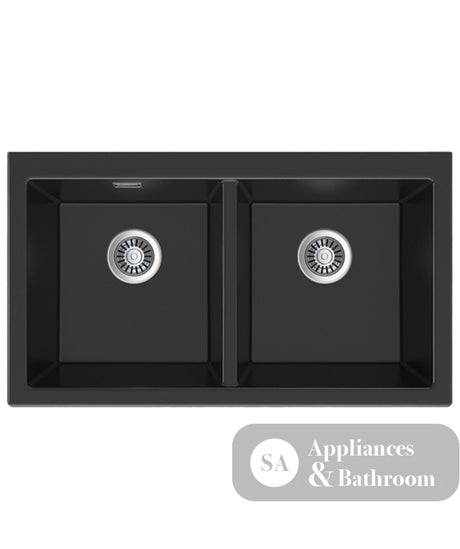 Seima 192184 902 Oros Double Bowl Butler Sink No Taphole Black 900x515mm - Butler Kitchen Sinks