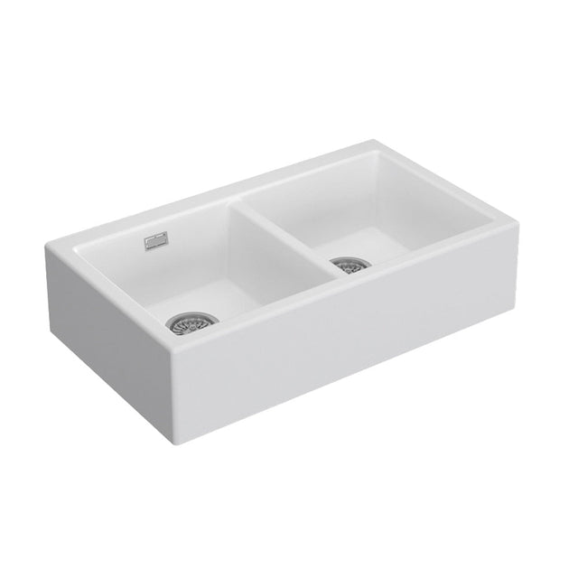 Seima 192185 Oros 902 Double Bowl Butler Sink No Taphole White 900x515mm - Butler Kitchen Sinks