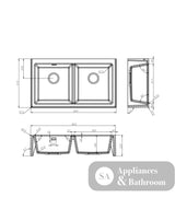 Seima 192185 Oros 902 Double Bowl Butler Sink No Taphole White 900x515mm - Butler Kitchen Sinks
