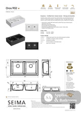 Seima 192185 Oros 902 Double Bowl Butler Sink No Taphole White 900x515mm - Butler Kitchen Sinks