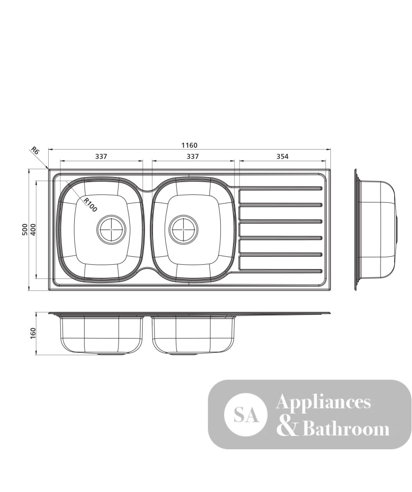 Seima 192396 Acero 1162 Abovemount Sink 1 Tap Hole Left Hand Drainer Stainless Steel - Sinks