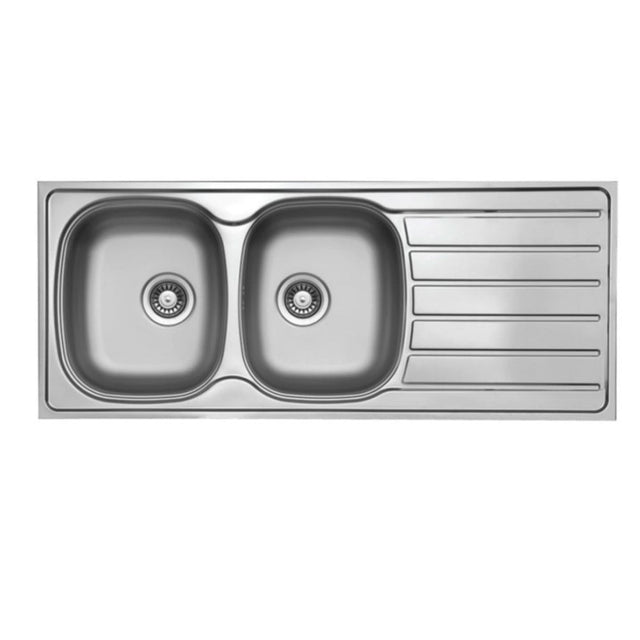 Seima 192397 Acero 1162 Topmount Sink Double Bowl with Right Hand Drainer (No Taphole) Stainless Steel 1160x500mm