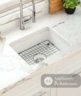 Seima 192421 Odessa 560 Ceramic Butler Sink Single Bowl 565x460mm Abovemount/Undermount White Gloss with Stainless