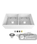 Seima 192425 Odessa 915 Ceramic Butler Sink Double Bowl 915x485mm Apron Front White Gloss with Stainless Steel Basket