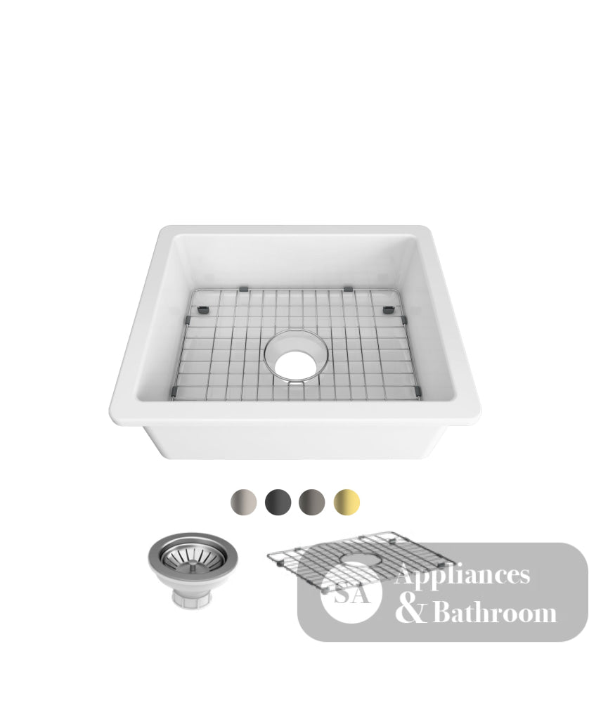 Seima 192501 Odessa 560 Ceramic Butler Sink Single Bowl 565x460mm Abovemount/Undermount White Gloss with Stainless